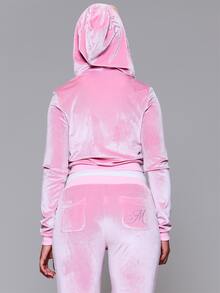 MUSERA Hoodie Beludru dengan Resleting dan Pinggang Berkerut untuk Sehari-hari, Cocok untuk Musim Gugur dan Musim Dingin, Kembali ke Sekolah, Warna Pink Pony. - Berwarna merah muda - View 4