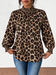 Elenzga Plus Size Solid Color Snap Collar Casual Long Sleeve Textured Shirt Petal Sleeve White Blouse - Multicolor - View 5