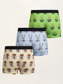 LOONEY TUNES X SHEIN سروال داخلي بوكسر كاجوال يومي بطبعة كرتونية للأولاد المراهقين - متعدد الألوان - مشاهدة 2