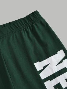SHEIN 青少年女孩休閒圓領長袖字母印花衛衣套裝，秋季，秋季服飾，秋季穿搭，秋冬，聖誕/萬聖節，套頭 - 彩色 - 查看 4