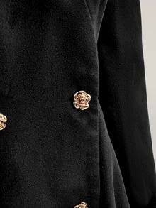 SHEIN ICON Mantel Wanita Ukuran Besar Gaya Elegan Model Y2K dengan Kancing di Pinggang dan Kerah Bulu Imitasi - Hitam - View 8