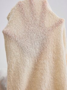 Willow Rêve Women's Blue V-Neck Patchwork Embroidered Trim Loose Sweater - Apricot - View 8