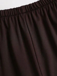Sweetra New Casual Commute Minimalist Small Round Neck Waist-Flattering V-Hem Top And Wide Leg Pants Coffee Brown 2 Pieces Set - Coffee Brown - View 7