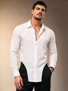 ZURIURI Men's Elegant Premium Minimalist Daily Commute Long Sleeve Shirt - White - View 4