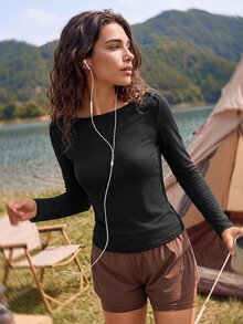 Exploreva YD3072 Black Long Sleeve T-Shirt - Black - View 3