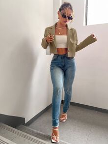 BizChic 女款薄款西裝外套 春季輕量翻領開襟短版夾克上衣 優雅極簡 正式通勤辦公約會度假 日畢業季音樂節顯瘦百搭高質感 夏季社交假日聚會出遊海灘日常法式復古清新 - 卡其色 - 查看 3