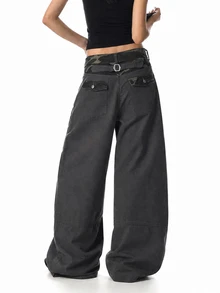 DAZY Women's Colorblock Patchwork Street Casual Loose Fit Jeans - Army Green - View 5