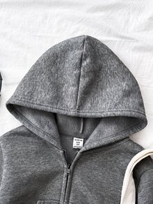 Tween Girl Dark Gray Zip-Up Hoodie & Sweatpants Casual Set - Grey - View 3