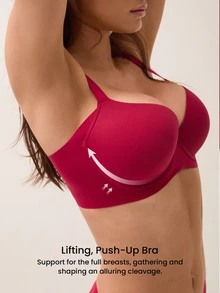 LUVLETTE Dream Curve Support+ Side Support  Underwire Push Up T-Shirt Basic  Comfortable No-Show Seamless Must-Haves  Christmas Red Bra - Red - View 5