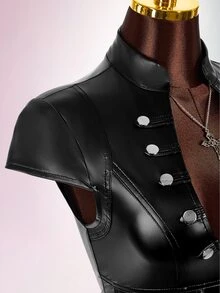 Amplova Women's U-Neck Sexy Avant-Garde Button Detail Set, Suitable For Daily Wear, Distressed Style - Black - View 10