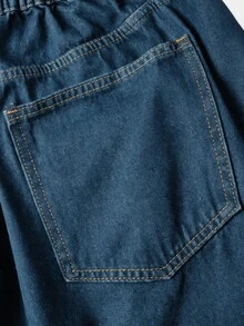 EMERY ROSE Plus Size Street Style Button Pocket Denim Cropped Pants - Blue - View 11