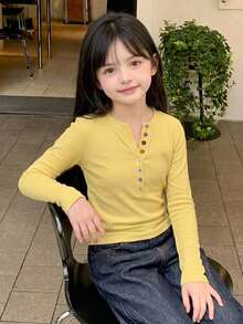 Dazy Kids Tween Girl) Fitted Long Sleeve Casual Base Layer Top T-Shirt - Yellow - View 4