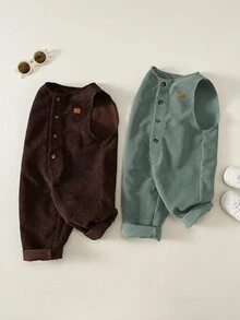 SHEIN 中性嬰兒男/女童、幼兒 2件組秋冬休閒百搭燈芯絨加厚吊帶褲，嬰兒吊帶褲/連身衣，嬰兒冬季衣物，復古風 - 彩色 - 查看 3