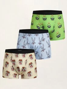 LOONEY TUNES X SHEIN سروال داخلي بوكسر كاجوال يومي بطبعة كرتونية للأولاد المراهقين - متعدد الألوان - مشاهدة 1