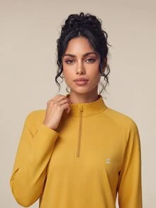 OutZeal Women Sports Tee Hiking Workout Gym Brush Lined Front Half Zip Long Sleeve Sweatshirt Winter Fall - Light Yellow - View 6