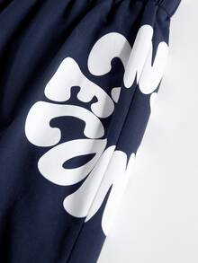 SHEIN Celana Panjang Anak Laki-Laki Remaja (Tween) Motif Huruf, Pinggang Elastis, Longgar, dan Lebar - Navy Blue - View 6