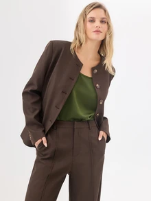 KÆRIA Hus Collarless Sculpted Blazer - Compact Tailoring - Espresso Brown - Power Dressing, 80s, Minimalist, Work, Office, Chill, Lawyer - Brown - View 6