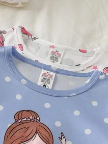 四季秋冬女童幼兒時尚可愛芭蕾女孩印花長袖圓領舒適牛奶絲面料家居睡裙 - 藍色 - 查看 6