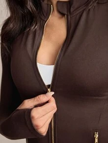 Activina 女款純色休閒日常戶外運動夾克 - 棕色 - 查看 3