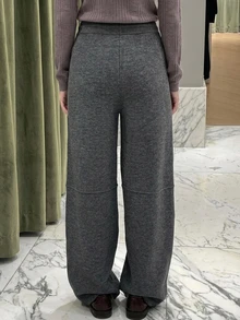 Livesso Women's Solid Color Drawstring Elastic Waist Fashion Knit Straight Leg Pants - Dark Grey - View 2