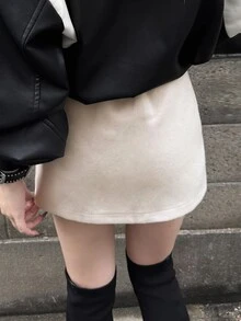 FRIFUL Women's Solid Color Casual Preppy Versatile Daily Wear Mini Skirt School White Fall Date Everyday - White - View 6