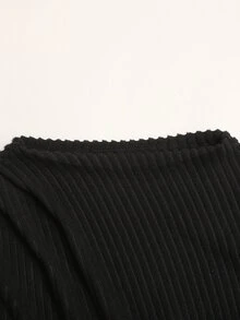 SHEIN 青少年女孩羅紋拼接PU長洋裝，極簡優雅秋冬洋裝 - 彩色 - 查看 4
