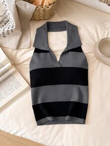 Story & Sage Women's Striped Colorblock Halter Neck Knit Top - Multicolor - View 6