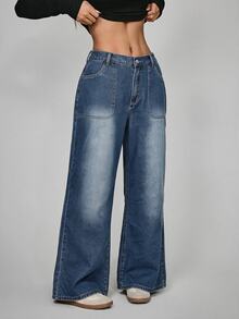 Rivivi Plus Size Women's Straight Leg Loose Casual Versatile Denim Jeans With Pockets - Blue - View 6