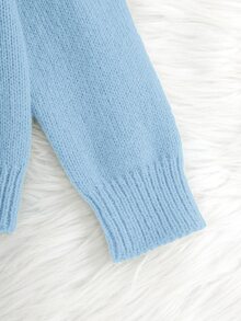 SHEIN 女童針織刺繡拼色立領休閒秋季開襟羊毛衫 - 藍色 - 查看 7