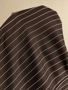 Elaquor Plus Size Fashion Commuter Striped Waist-Cinching Blouse Fall - Brown - View 8