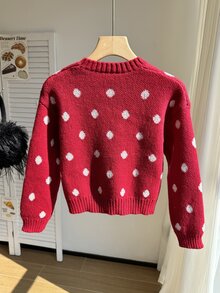 SHEIN Fashionable Casual Sweet Cherry Pullover Sweater For Girls - Burgundy - View 2