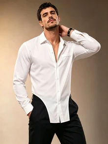 ZURIURI Men's Elegant Premium Minimalist Daily Commute Long Sleeve Shirt - White - View 5