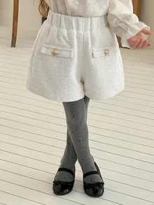 Hapijoa 少女法式風鈕扣提花短褲，適合日常穿著、外出與度假 - 白色 - 查看 5