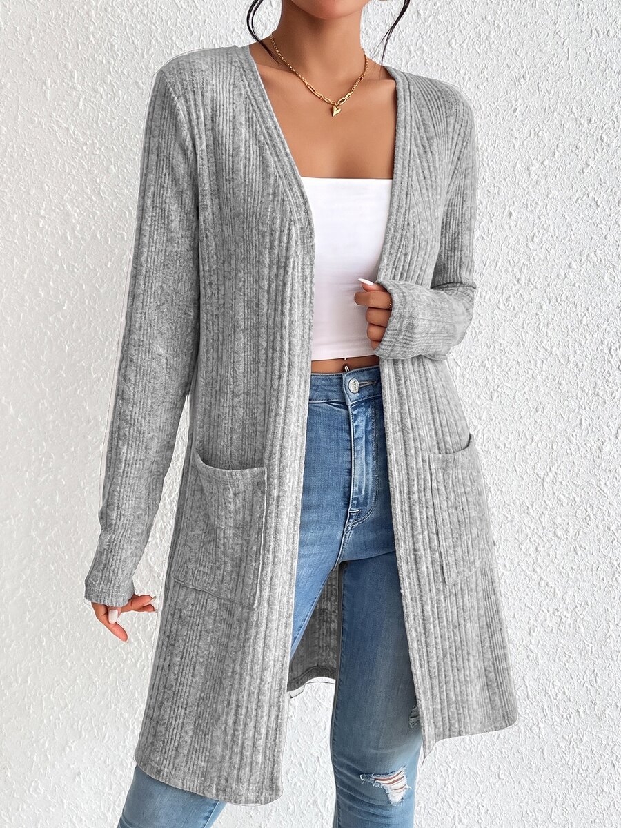 SHEIN BASICS Women's Solid Color Casual Versatile Daily Wear Cardigan - Light Grey - View 1