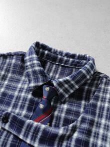 ROMWE MEN Men's Plaid Shirt With Tie Decor 2 In 1 Design - Blue - View 2