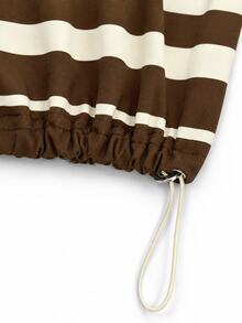 QUELARIE Plus Size American Vintage Half-Zip Striped Niche Sweatshirt Fall - Coffee Brown - View 6