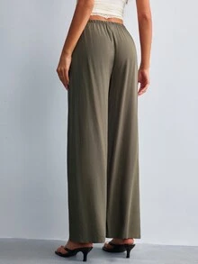Willow Rêve Women's Loose Army Green Wide Leg Long Pants - Army Green - View 2