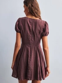 Willow Rêve Women's Lace Patchwork Brown Chiffon Mini Dress - Brown - View 2