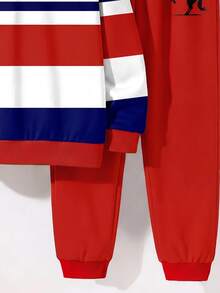 Tween Boy Striped Colorblock Long Sleeve Hoodie And Jogger Pants 2 Pieces Set, Suitable For Autumn/Winter - Multicolor - View 6