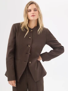 KÆRIA Hus Collarless Sculpted Blazer - Compact Tailoring - Espresso Brown - Power Dressing, 80s, Minimalist, Work, Office, Chill, Lawyer - Brown - View 4