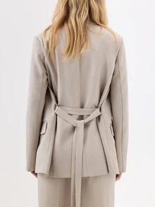 KÆRIA Hus Relaxed Fit Belted Blazer - Textured Compact Tailoring - Stone - Power Suiting, Tailored - Grey - View 2