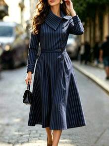 SHEIN Women's Striped Pleated Casual Party Travel Dress - Multicolor - View 3