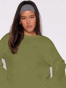MUSERA 寬鬆長袖上衣 休閒膠囊衣櫥 日常穿搭 大廓形 T-shirt 度假旅行 春夏款 - 橄欖綠 - 查看 5