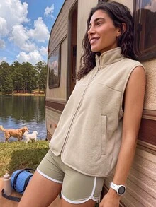 Exploreva Women's Outdoor Zipper Pocket Vest Jacket - Apricot - View 4
