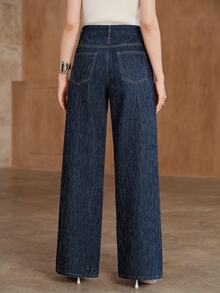 Anewsta Women's Loose Wide Leg Casual Denim Jeans With Pocket And Rhinestone - Dark Wash - View 2