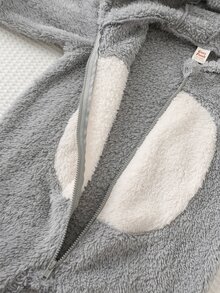 Cozy Pixies 男嬰連身衣 灰色大象圖案連帽長袖連身衣，內層保暖加厚，舒適百搭時尚休閒簡約風格，秋冬季節適用 - 灰色 - 查看 6