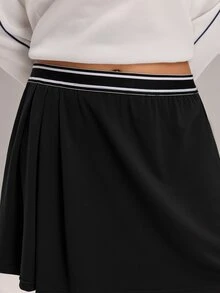 EMERY ROSE Plus Size Minimalist Casual Striped Colorblock Pleated Mini Skirt - Multicolor - View 2