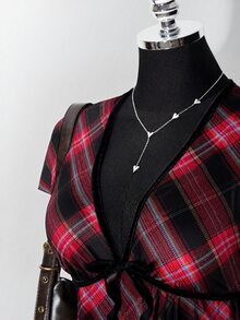 SHEIN ICON 大尺碼復古 Y2K 深 V 領花卉短袖收腰 A 字洋裝，開學穿搭、日常穿著、休閒度假夏季洋裝 - 酒紅色 - 查看 6