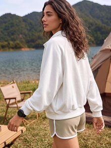 Exploreva Women's White Half-Zip Raglan Long Sleeve Outdoor Sweatshirt - White - View 2