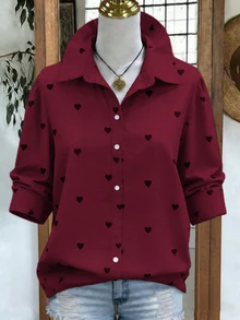 Linhara Large-Sized Woven Simple Commuting Casual Autumn Shirt - Red - View 3